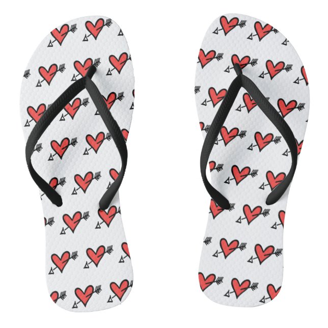 Chanclas Black & Red Love Heart Flip Flops (Plantilla)