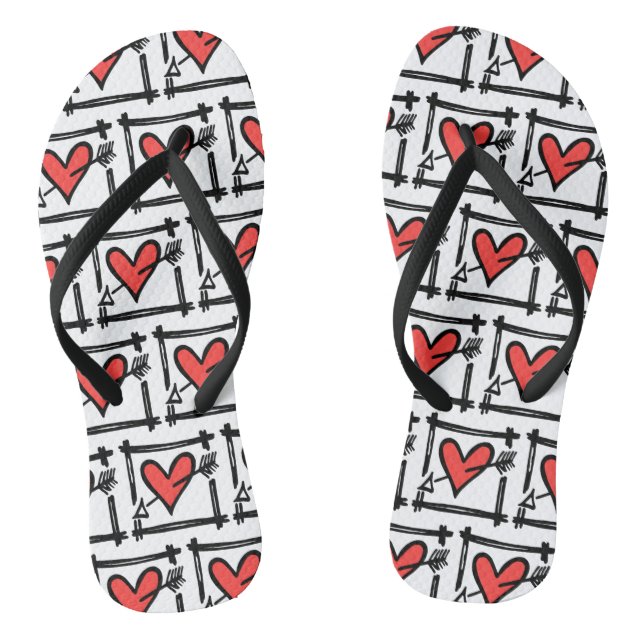Chanclas Black & Red Love Heart Flip Flops (Plantilla)
