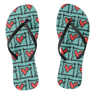 Chanclas Black & Red Love Heart Flip Flops