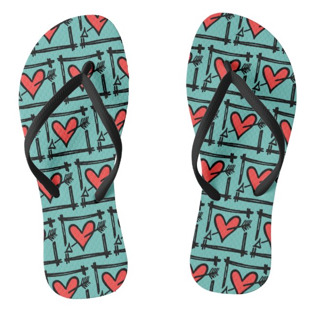 Chanclas Black & Red Love Heart Flip Flops (Plantilla)