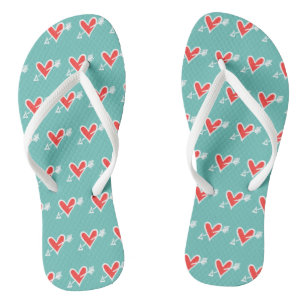 Chanclas Black & Red Love Heart Flip Flops
