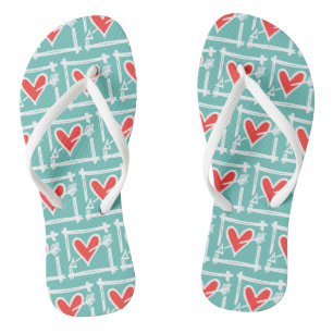 Chanclas Black & Red Love Heart Flip Flops