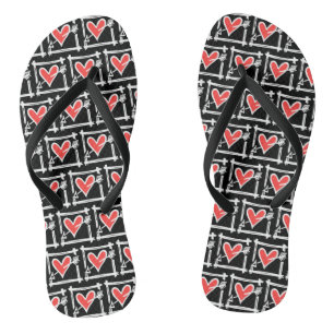 Chanclas Black & Red Love Heart Flip Flops