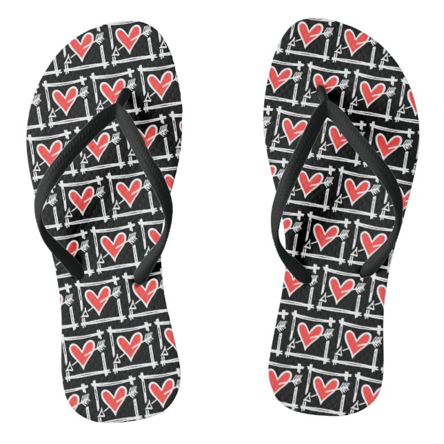 Chanclas Black & Red Love Heart Flip Flops (Plantilla)