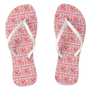 Chanclas Black & Red Love Heart Flip Flops