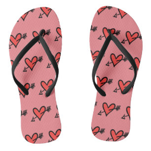 Chanclas Black & Red Love Heart Flip Flops