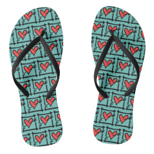 Chanclas Black & Red Love Heart Flip Flops