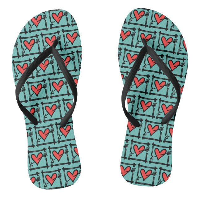Chanclas Black & Red Love Heart Flip Flops (Plantilla)