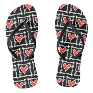 Chanclas Black & Red Love Heart Flip Flops