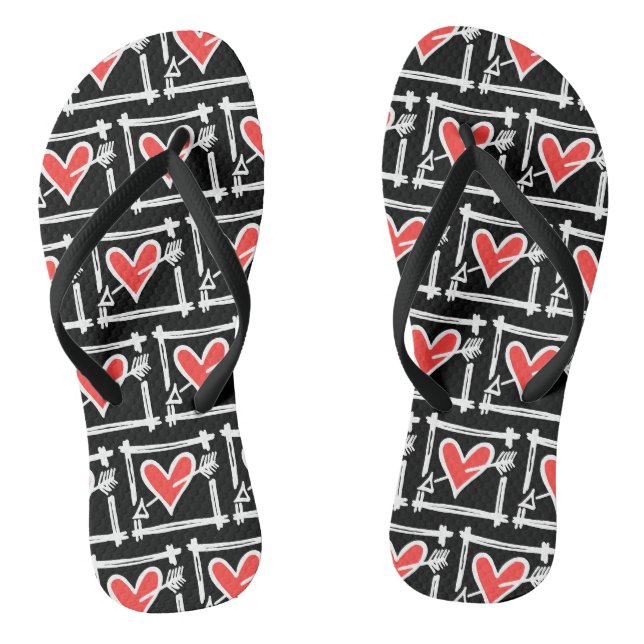 Chanclas Black & Red Love Heart Flip Flops (Plantilla)