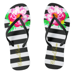 Chanclas Black&White Flip Flops Watercolor Peony Carpe Diem