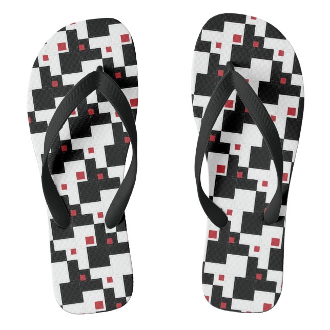 Chanclas Black White Red Moderno Vintage Patchwork (Plantilla)