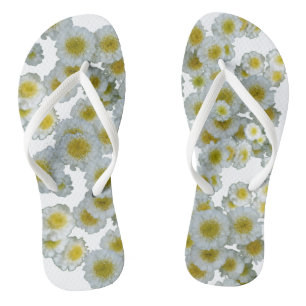 Chanclas Blanco con el corazón amarillo Flores Flip Flops