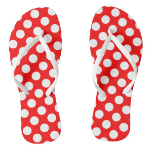 Chanclas Blanco sobre puntos de polka de gran tamaño rojo