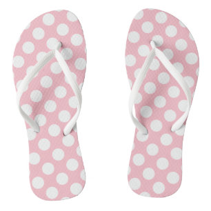 Chanclas Blanco sobre puntos rosados de polka de gran tamañ
