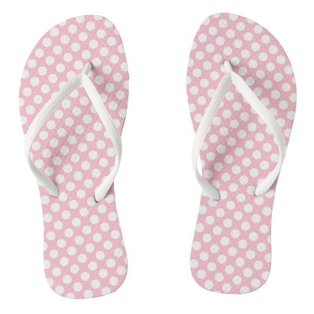 Chanclas Blanco sobre puntos rosados de Polka de tamaño med (Plantilla)
