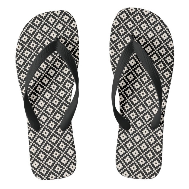 Chanclas Bloque de estilo azteca Imprimir negro + crema Pat (Plantilla)