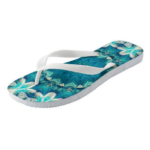 Chanclas Blue Aqua Mandala Rosette Retro Hippie