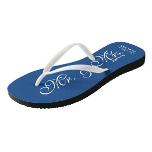 Chanclas Blue Mr. y Mrs. boda flip flops para recién casado