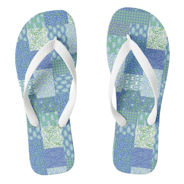 Chanclas Blue Periwinkle Floral Boho Faux Patchwork Pattern (Plantilla)