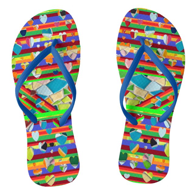 Chanclas Blue Strap Mosaic Heart Flip Flops (Plantilla)