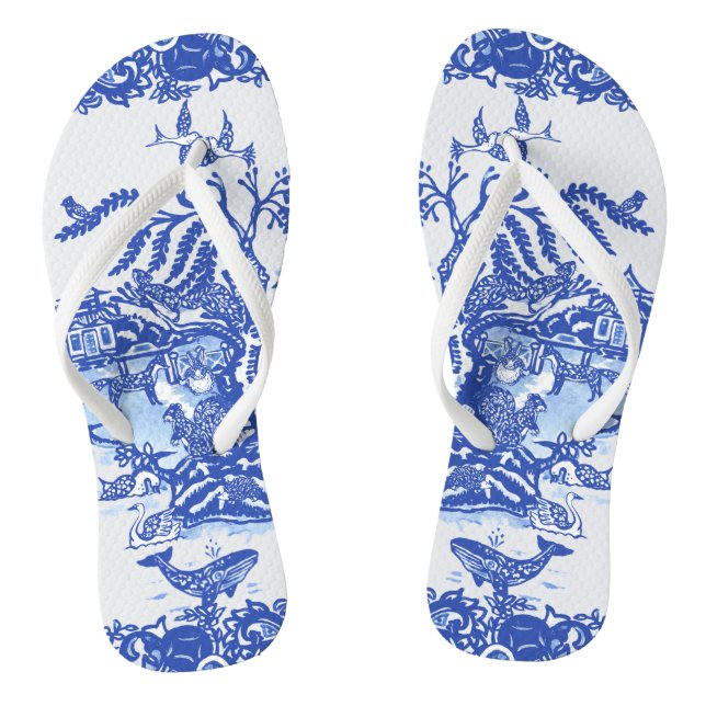 Chanclas Blue Willow Animal Oriental Garden Whimsical Fox (Plantilla)