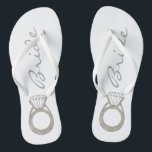 Chanclas Boda BRIDE del anillo de anillo de compromiso de d<br><div class="desc">Cuenta con un ilustracion de marcador original de un anillo de diamante brillante, con BRIDE en una fuente divertida. Perfecto para compromisos, bodas, duchas de novias, despedidas de soltero y más! El diseñador está disponible para crear y cargar diseños personalizados para que coincidan con los colores y temas de su...</div>