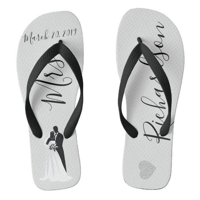 Chanclas Boda Bride Flip Flops Nombre de fecha personalizad (Plantilla)