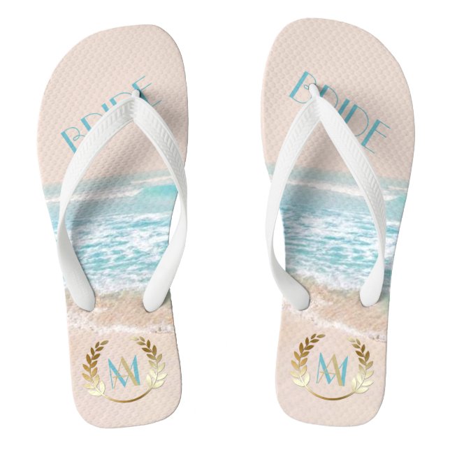 Chanclas Boda Bride FlipFlops | Moderna playa de Monograma (Plantilla)