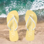 Chanclas Boda dama de honor de moda Mantequilla amarillo<br><div class="desc">Dé un regalo a sus bodas damas de honor con estos elegantes chanclas de la dama de honor que son de moda, color amarillo mantequilla junto con escritura blanca y estilizada para complementar tu esquema de color boda similar. Seleccione el tamaño del pie junto con otras opciones. Usted puede personalizar...</div>