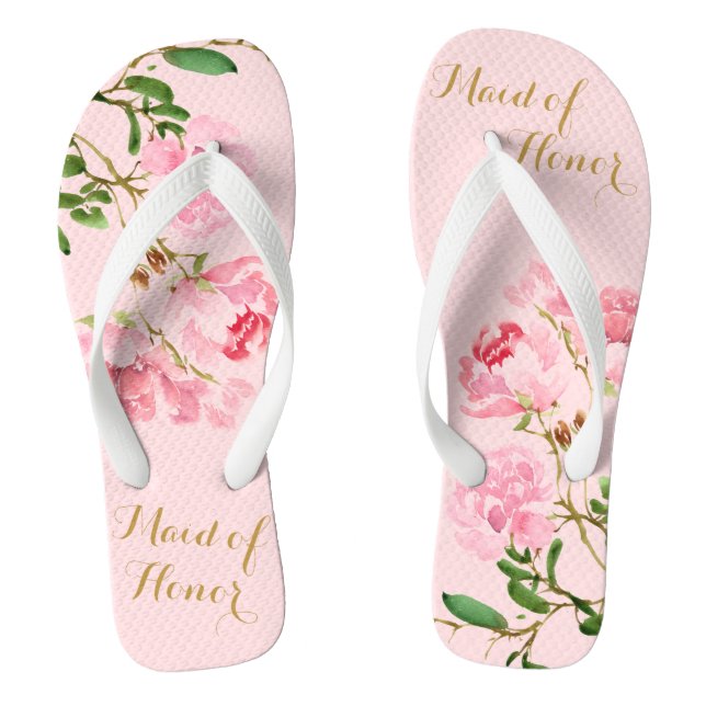 Chanclas Boda de acuarela rosa floral, doncella de honor (Plantilla)
