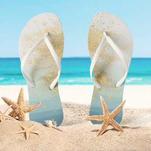 Chanclas Boda de destino de playa Oro blanco azul