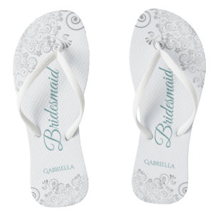 Chanclas Boda de la dama de honor blanca elegante y Verde a