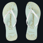 Chanclas Boda de la dama de honor elegante Mint Green<br><div class="desc">Estos elegantes chanclas de bodas son una gran manera de agradecer y reconocer a sus damas de honor, mientras les dan un descanso a sus pies después de un largo día. El bonito diseño presenta un diseño elegante con detalles de encaje dorado sobre un fondo verde neonormenta pálido y elegantes...</div>