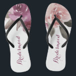 Chanclas Boda de la dama de honor floral de acuarela rusa<br><div class="desc">Romántico acuarela color púrpura,  melocotón y rosas burdeos de diseño floral y encaje rosa de color rosa rosa. Moda y elegante,  gran chancleta para la dama de honor en una boda vintage,  boda rústico o boda campestre en otoño. Vea todas las piezas coincidentes de la colección a continuación.</div>