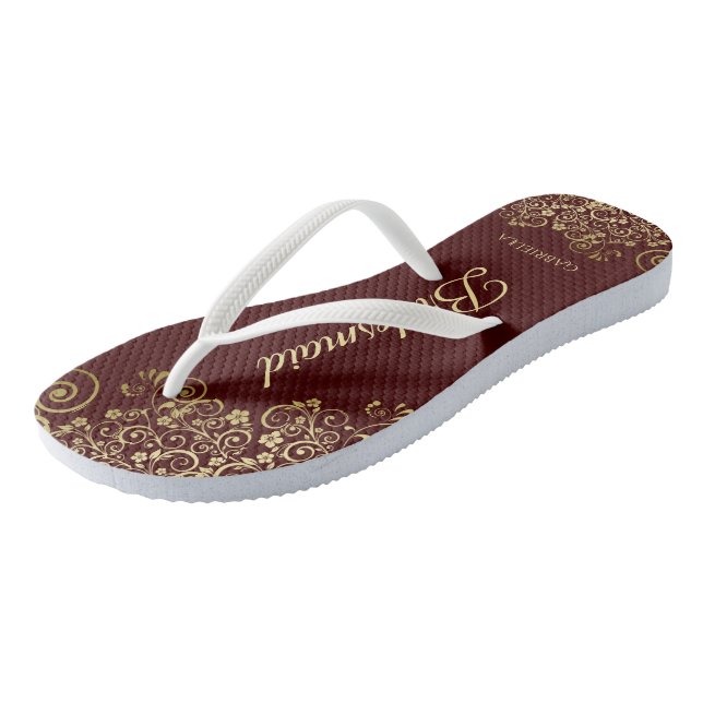 Chanclas Boda de la dama de honor Gold Lace Auburn Brown (Angular)