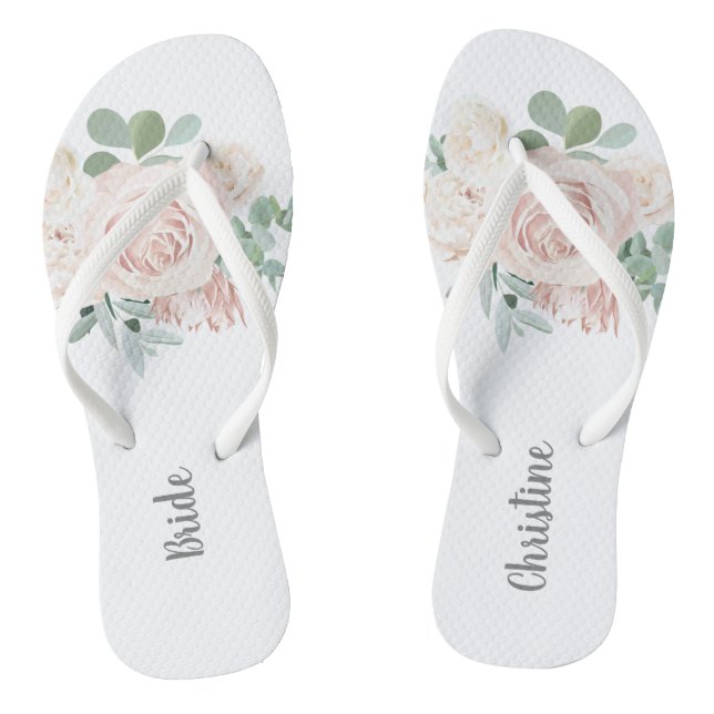 Chanclas Boda de novia Rubor Eucaliptus floral rosa (Plantilla)