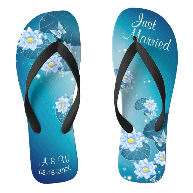 Chanclas Boda de patrón floral azul turquesa recién casado (Plantilla)