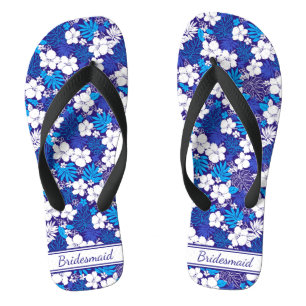 Chanclas Boda de patrón floral azul y blanco
