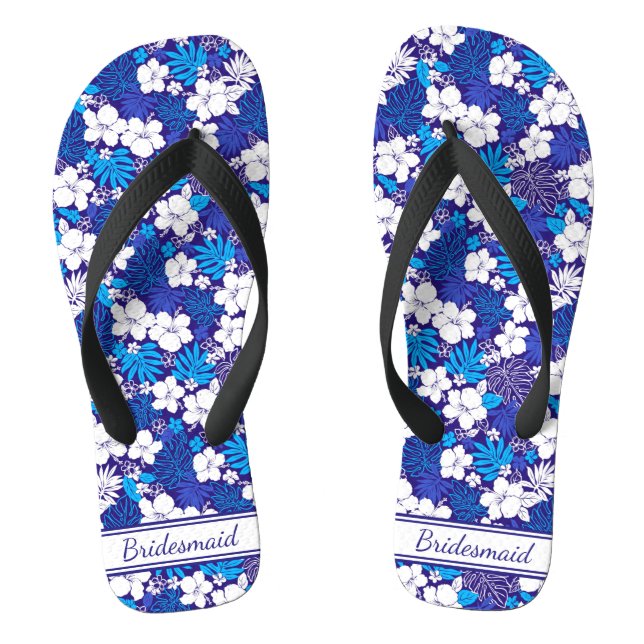 Chanclas Boda de patrón floral azul y blanco (Plantilla)