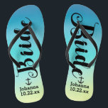 Chanclas Boda de playa del Ancla Náutico de Novia Personali<br><div class="desc">Camine con comodidad en su día de bodas con estos chanclas personalizadas. Se pueden personalizar con el nombre de la novia y la fecha de boda. El fondo acuático está decorado en tonos azules y un poco verdes. Puede borrar el fondo y elegir otro color haciendo clic en Personalizar. Una...</div>