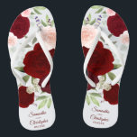 Chanclas Boda de Rosas de Boho Rosado y Rojo Borgoña<br><div class="desc">Baile la noche con estos hermosos chanclos bodas. El diseño rústico de la moda boho incluye rosas acuáticos pintados a mano en tonos burdeos, rojos y rosa rubí, hojas de eucalipto y vegetación en el jardín. Hay espacio para los nombres de la pareja y la fecha de boda a continuación....</div>