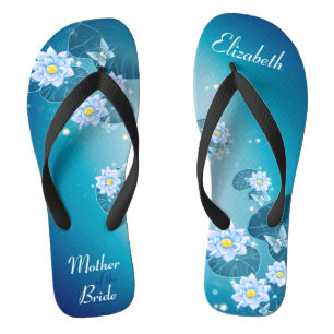 Chanclas Boda del patrón de Lotus azul floral turquesa