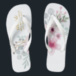 Chanclas Boda Floral acuarela Flipflops BRIDE Boho<br><div class="desc">Agregue el rol de miembros del Bridal Party,  el nombre de las parejas casadas y la fecha de boda a estos elegantes flipflops de bodas de playa de verano.</div>