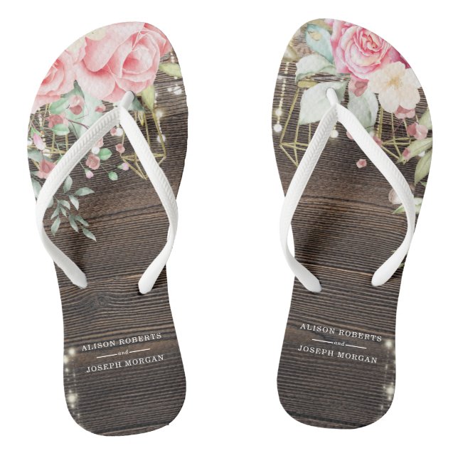 Chanclas Boda floral de madera rústica personalizado (Plantilla)