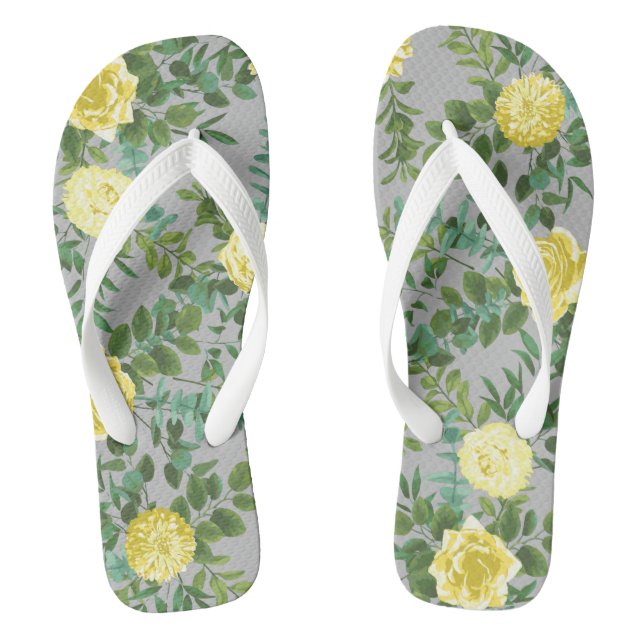 Chanclas Boda floral elegante amarillo y gris (Plantilla)