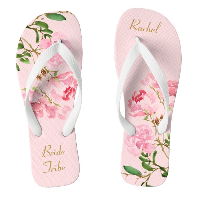 Chanclas Boda floral rosada personalizada Tribu flip (Plantilla)