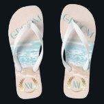 Chanclas Boda Groom FlipFlops | Playa moderna de Monograma<br><div class="desc">Boda Groom FlipFLops | Boda de playa geométrica en monograma moderno | Un giro moderno en las invitaciones a bodas de playa - Boda único diseñado para la BarefootBride™ de ©WhimsicalArtwork™ presenta una forma geométrica de estilo terrario compensado con diferentes transparencias en las facetas para permitir que el fondo tropical...</div>