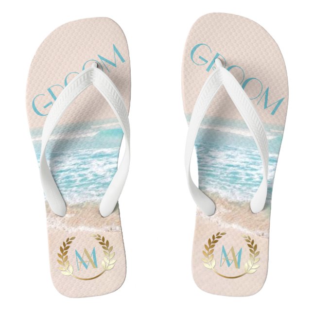 Chanclas Boda Groom FlipFlops | Playa moderna de Monograma (Plantilla)