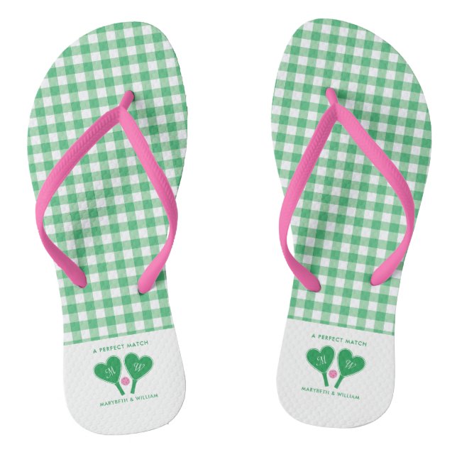 Chanclas Bodas de pickleball verdes y rosadas Preppy (Plantilla)